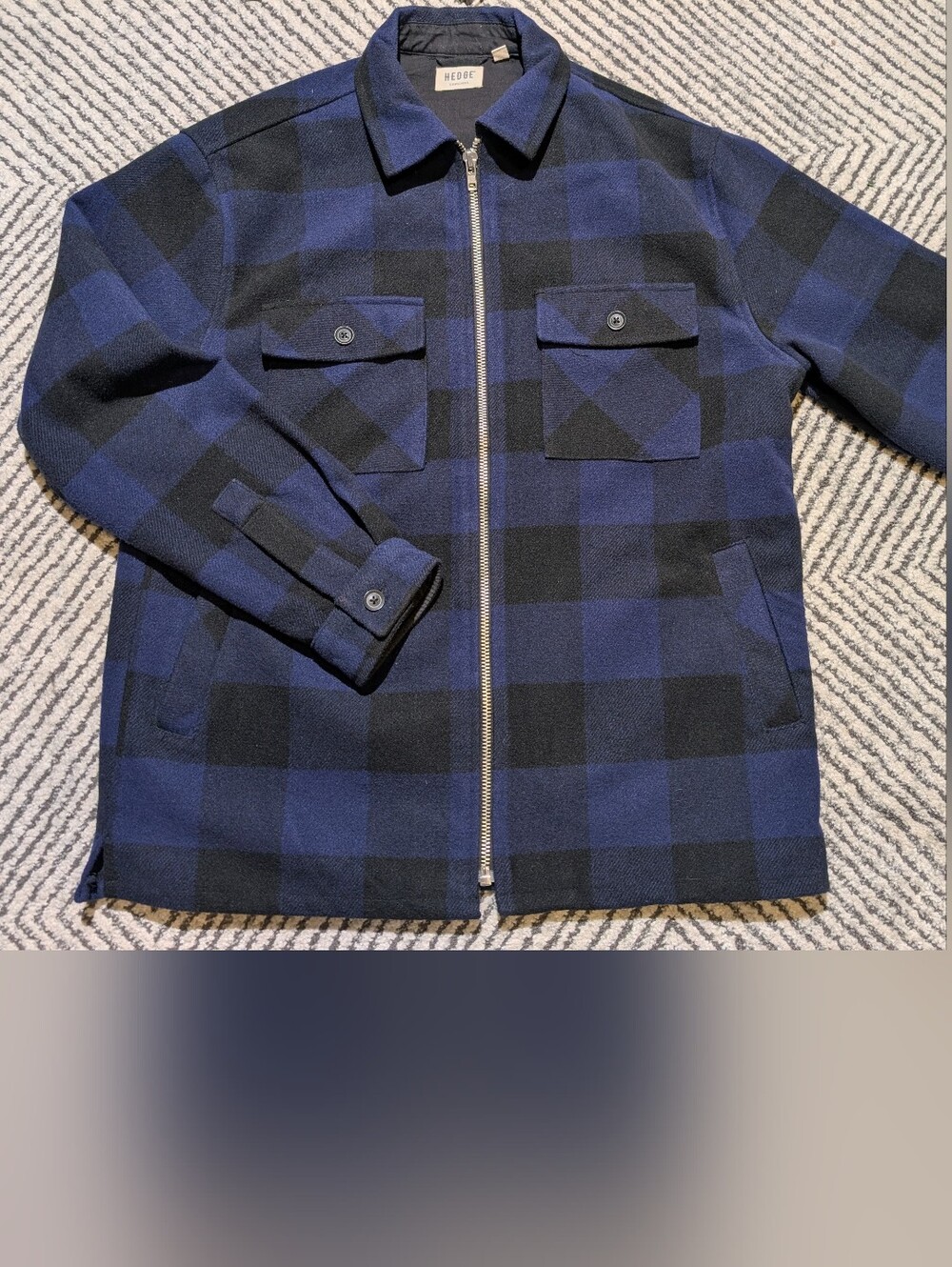 Hedge Blue and Black Check Zip-Front Shirt Jacket